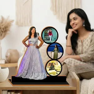 3D Photo Standee - Personalized Multi-Image Display Stand with Wooden Base