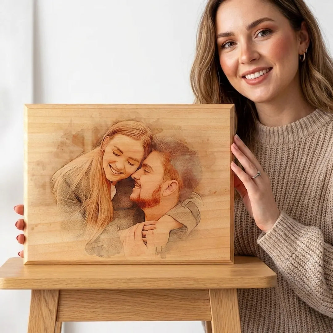 Personalized Wooden Photo Engraving  Custom Laser Engraved Portrait On Wood
