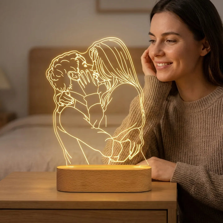 Personalized 3D Led Night Lamp With Custom Photo Engraving On Wooden Base