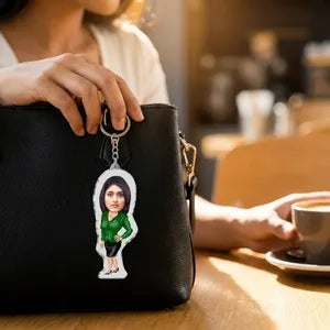 Custom Face Keychain - Personalized Caricature Keyring with Professional Attire