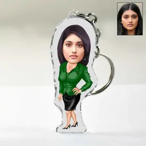 Custom Face Keychain - Personalized Caricature Keyring with Professional Attire