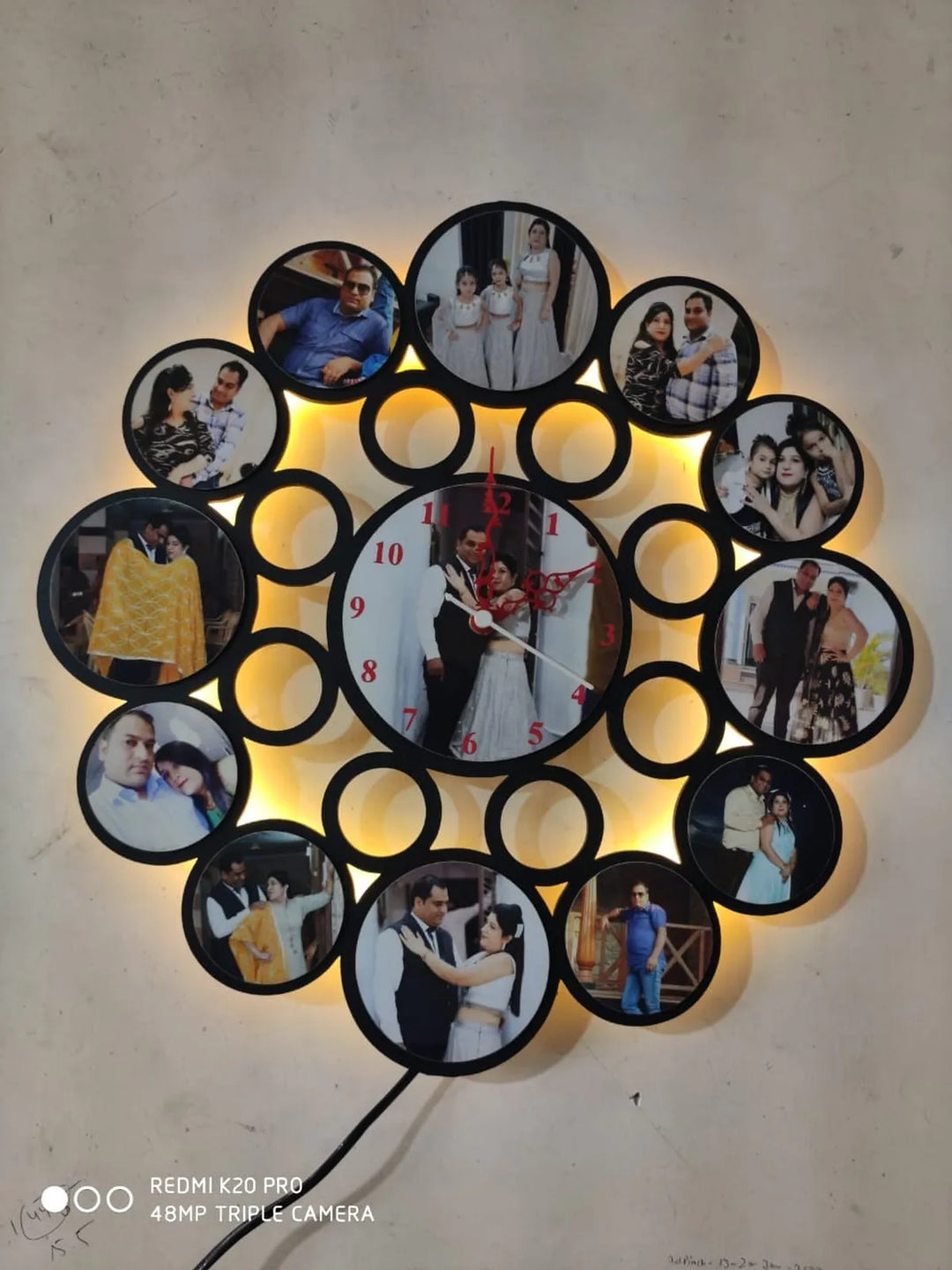 Decorative Photo Frame Wall Clock with LED Backlight - Circular Design with Multiple Photo Slots