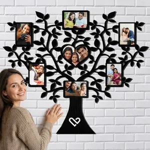 Decorative Metal Family Tree Photo Frame - Wall Mounted Collage with Heart Design