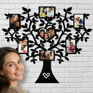 Decorative Metal Family Tree Photo Frame - Wall Mounted Collage with Heart Design