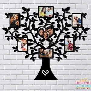 Decorative Metal Family Tree Photo Frame - Wall Mounted Collage with Heart Design