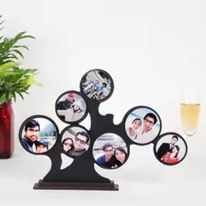 Family Tree Photo Frame with 7 Picture Slots - Black Wooden Desktop Frame