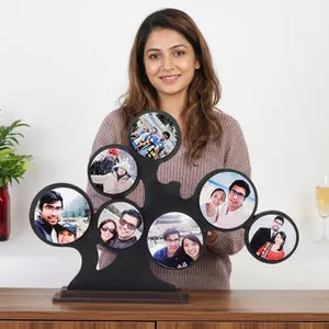 Family Tree Photo Frame with 7 Picture Slots - Black Wooden Desktop Frame