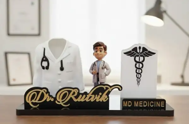 Personalized Doctor Nameplate with Caduceus Symbol - Desk Decor for Medical Professionals