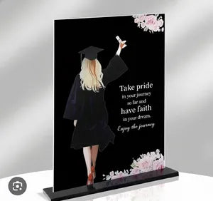 Graduation Celebration Acrylic Plaque with Inspirational Quote - Female Graduate Silhouette Standee