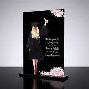 Graduation Celebration Acrylic Plaque with Inspirational Quote - Female Graduate Silhouette Standee