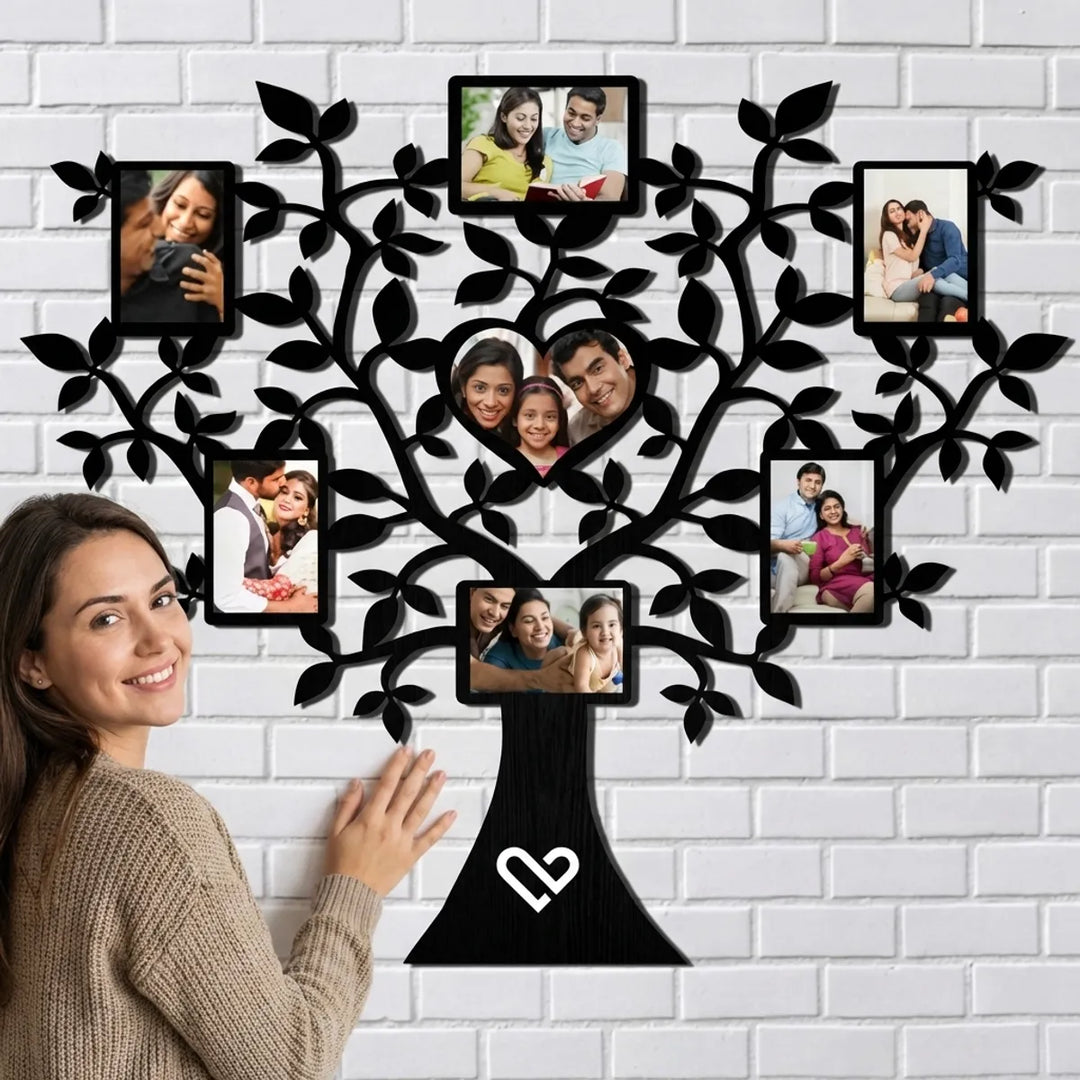 Decorative Metal Family Tree Photo Frame  Wall Mounted Collage With Heart Design