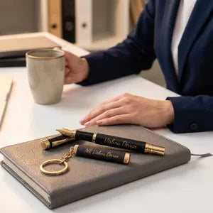 Luxury Black and Gold Pen Set with Keychain - Perfect Gift for Special Occasions