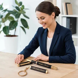 Luxury Black and Gold Pen Set with Keychain - Perfect Gift for Special Occasions