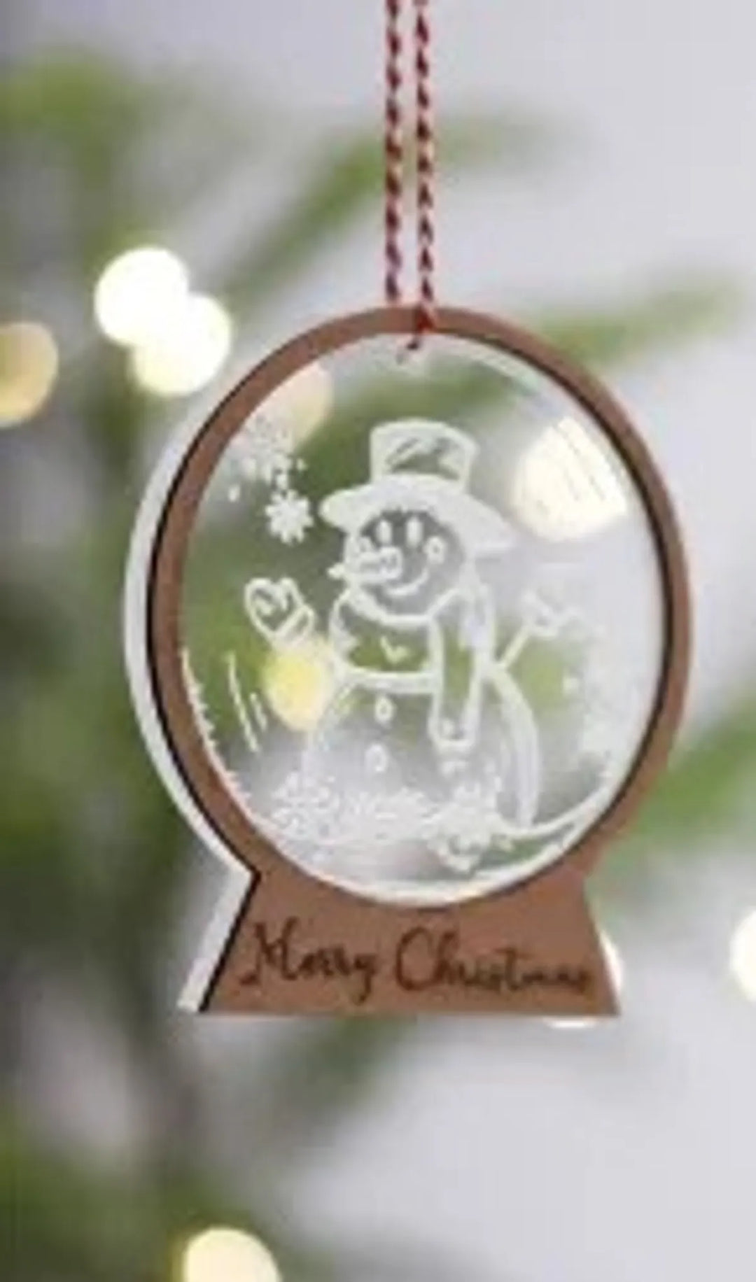 Gift Hatke Merry Christmas Snow Globe Ornament - Wooden Frame with Snowman Design