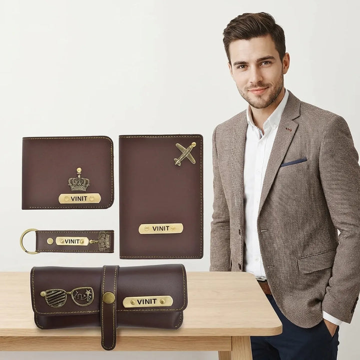 Vinit Personalized Brown Leather Travel Accessories Set