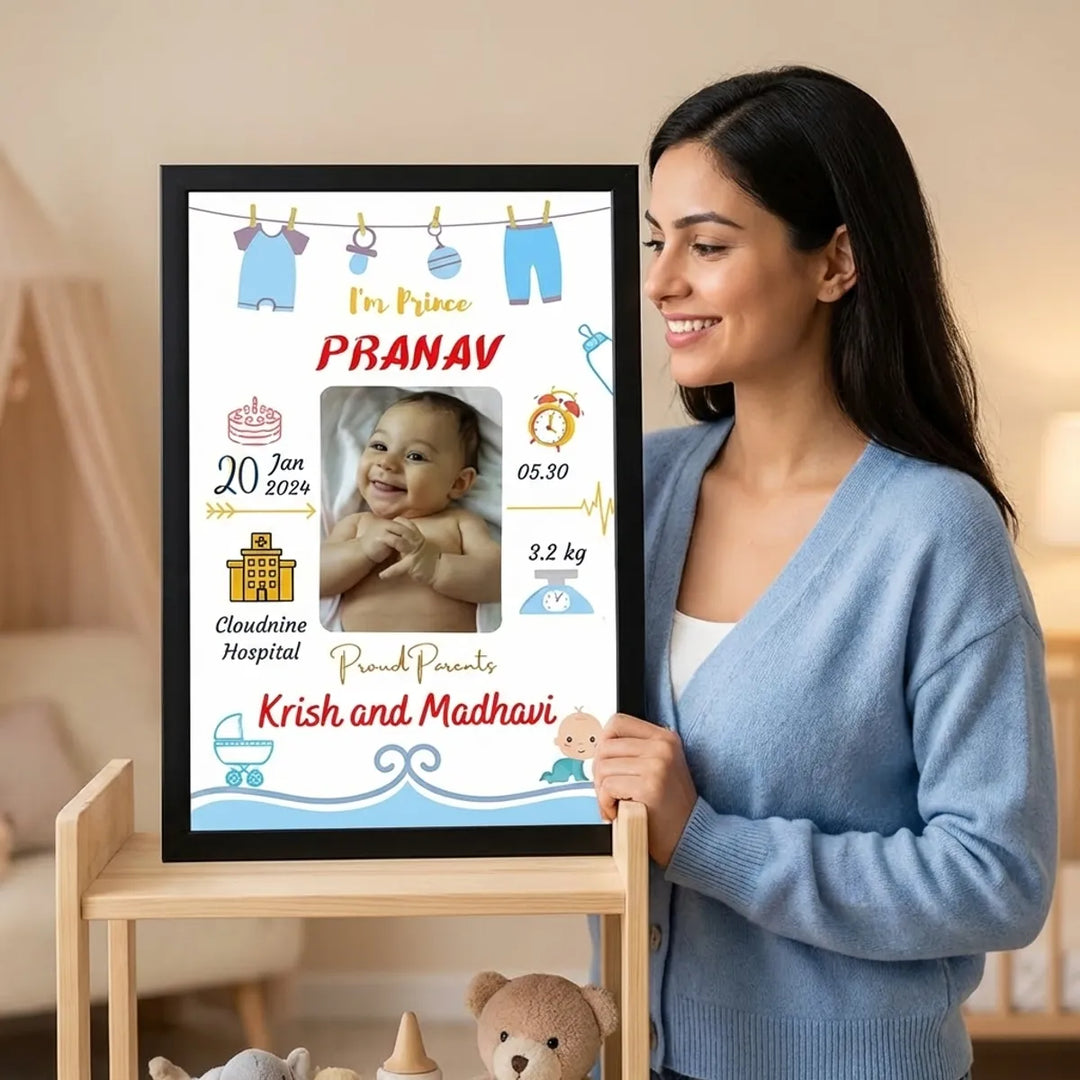 Personalized Baby Birth Announcement Photo Frame  Prince Theme