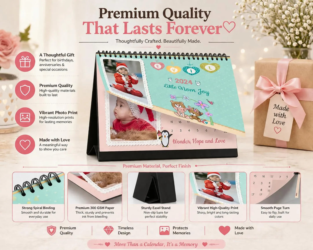 Personalized 2026 Photo Calendar - Cute Warm Tone Desk Calendar