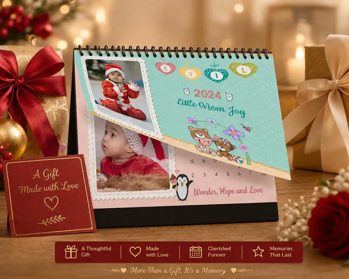 Personalized 2026 Photo Calendar - Cute Warm Tone Desk Calendar