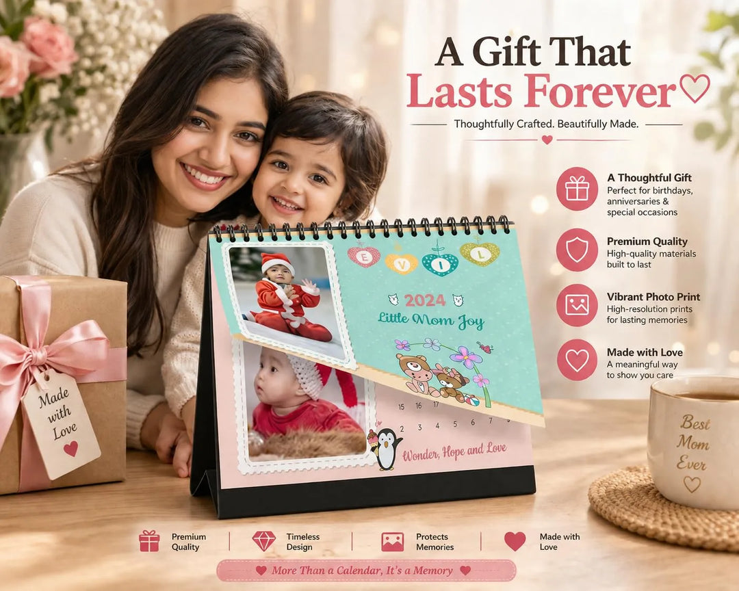 Personalized 2026 Photo Calendar - Cute Warm Tone Desk Calendar