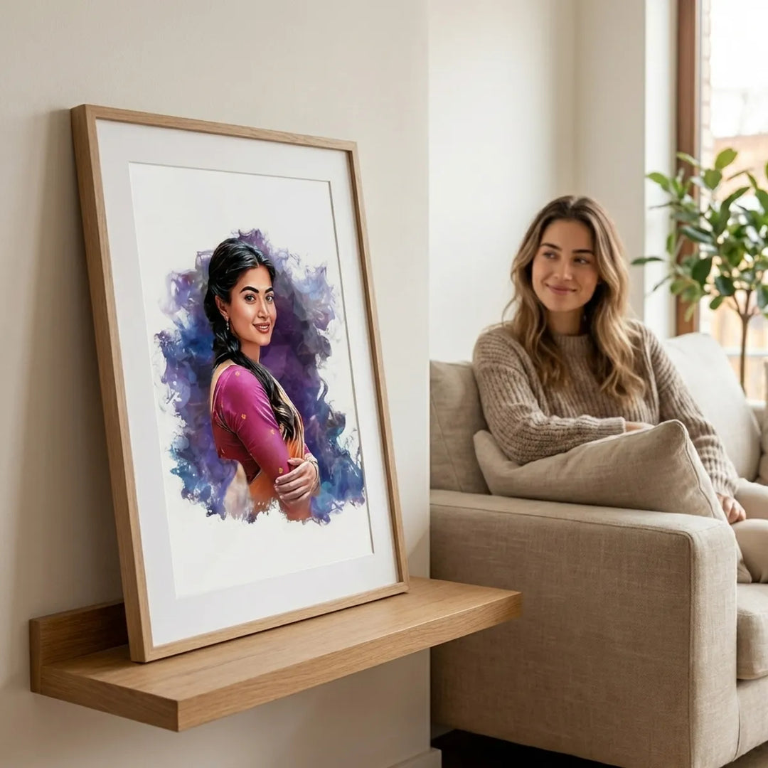 Gifthatke Personalized Digital Portrait Frame | Custom Watercolor Effect Portrait from Your Photo | Personalized Wall Art | Custom Photo Illustration Gift for Birthday, Anniversary, Wedding, Valentine&