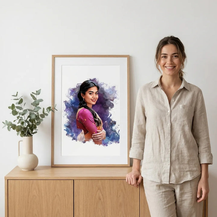 Gifthatke Personalized Digital Portrait Frame | Custom Watercolor Effect Portrait from Your Photo | Personalized Wall Art | Custom Photo Illustration Gift for Birthday, Anniversary, Wedding, Valentine&