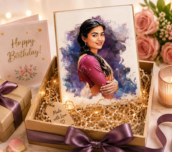Gifthatke Personalized Digital Portrait Frame | Custom Watercolor Effect Portrait from Your Photo | Personalized Wall Art | Custom Photo Illustration Gift for Birthday, Anniversary, Wedding, Valentine&