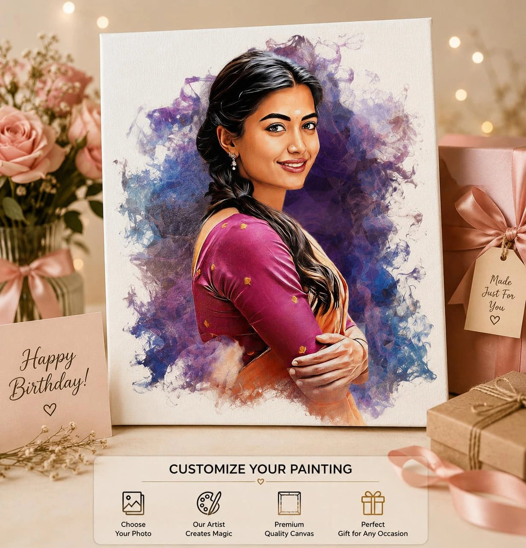 Gifthatke Personalized Digital Portrait Frame | Custom Watercolor Effect Portrait from Your Photo | Personalized Wall Art | Custom Photo Illustration Gift for Birthday, Anniversary, Wedding, Valentine&