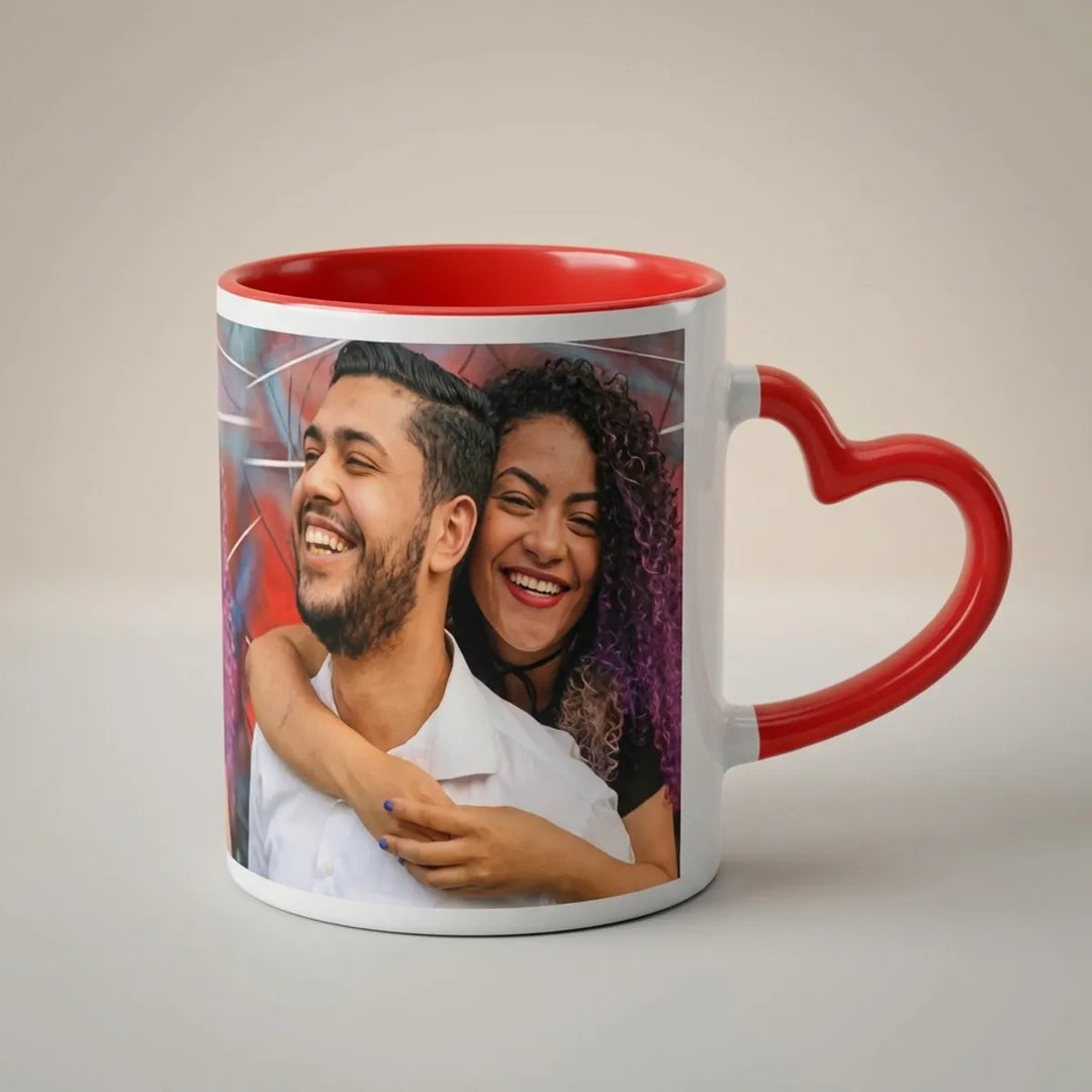 Gift Hatke Personalized Heart Handle Photo Mug - Red