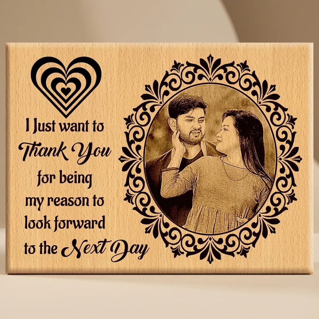 Personalized Wooden Photo Frame with Engraved Quote - Thank You Gift
