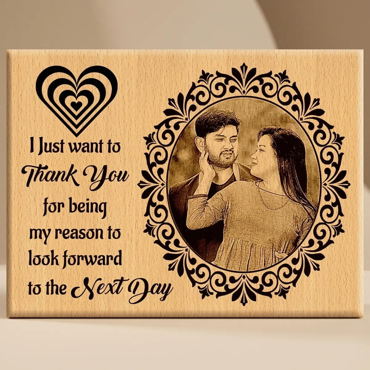 Personalized Wooden Photo Frame with Engraved Quote - Thank You Gift