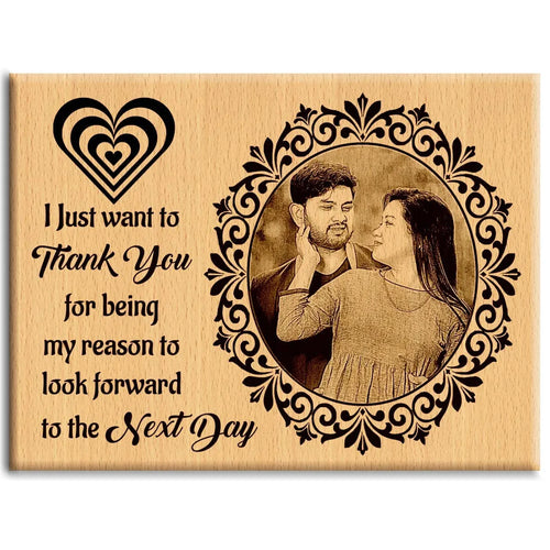 Personalized Wooden Photo Frame with Engraved Quote - Thank You Gift