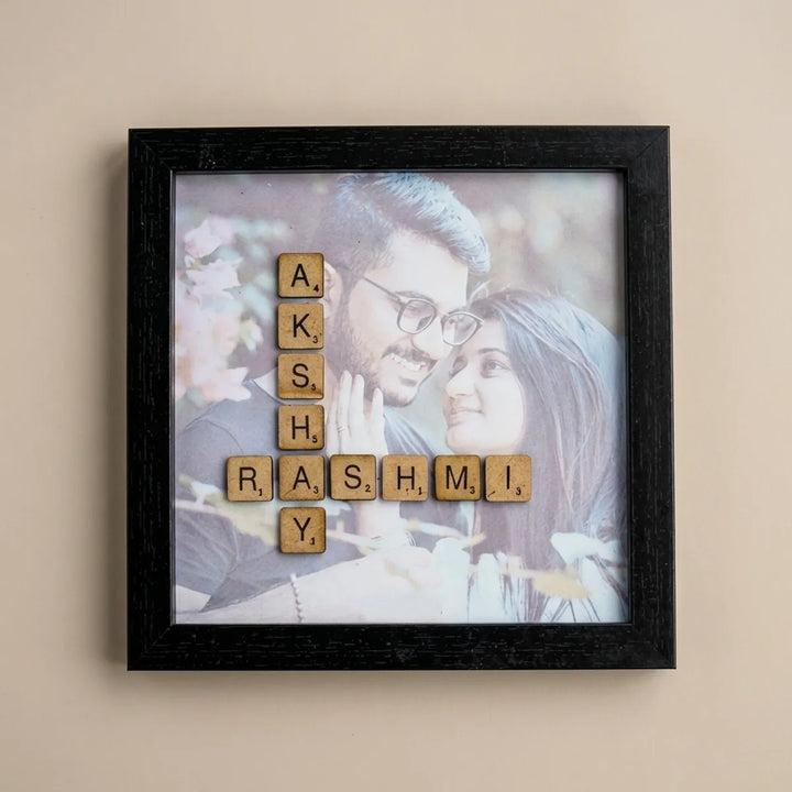 Personalized Wooden Scrabble Photo Frame - Crossword Style Name Display