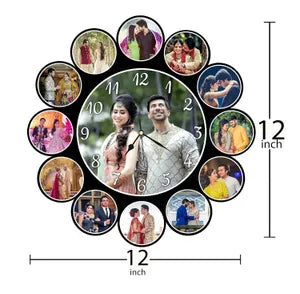 Personalized 12-Photo Collage Wall Clock - 12 Inch Round Clock with Custom Pictures