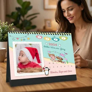 Personalized 2026 Photo Calendar - Cute Warm Tone Desk Calendar