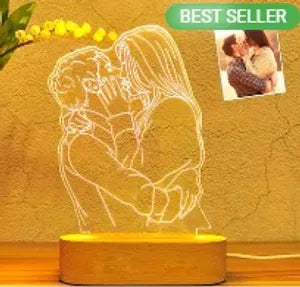 Personalized 3D LED Night Lamp with Custom Photo Engraving on Wooden Base