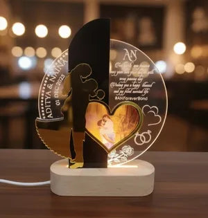Personalized Acrylic LED Night Lamp with Photo - Anniversary Forever Bond Gift
