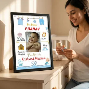 Personalized Baby Birth Announcement Photo Frame - Prince Theme