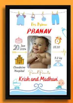 Personalized Baby Birth Announcement Photo Frame - Prince Theme