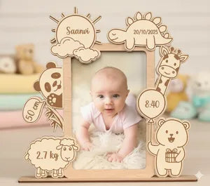 Personalized Baby Photo Frame with Birth Details - Wooden Engraved Nursery Decor