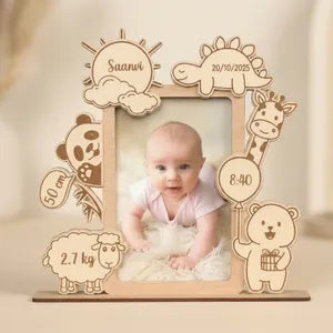 Personalized Baby Photo Frame with Birth Details - Wooden Engraved Nursery Decor
