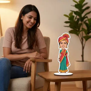 Personalized Caricature Bobblehead - Traditional Indian Dress Design
