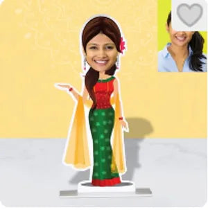Personalized Caricature Bobblehead - Traditional Indian Dress Design