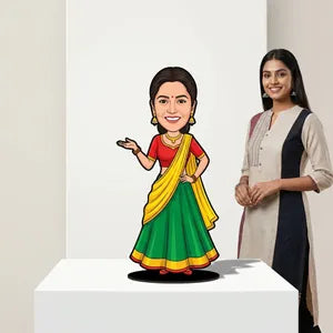 Personalized Caricature Bobblehead - Traditional Indian Dress Design