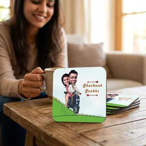 Personalized Caricature Coasters - Set of 6 (Couple on Scooter Design)