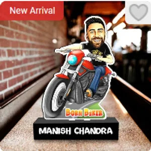 Personalized Caricature Standee - Born Biker Theme with Motorcycle and Custom Name