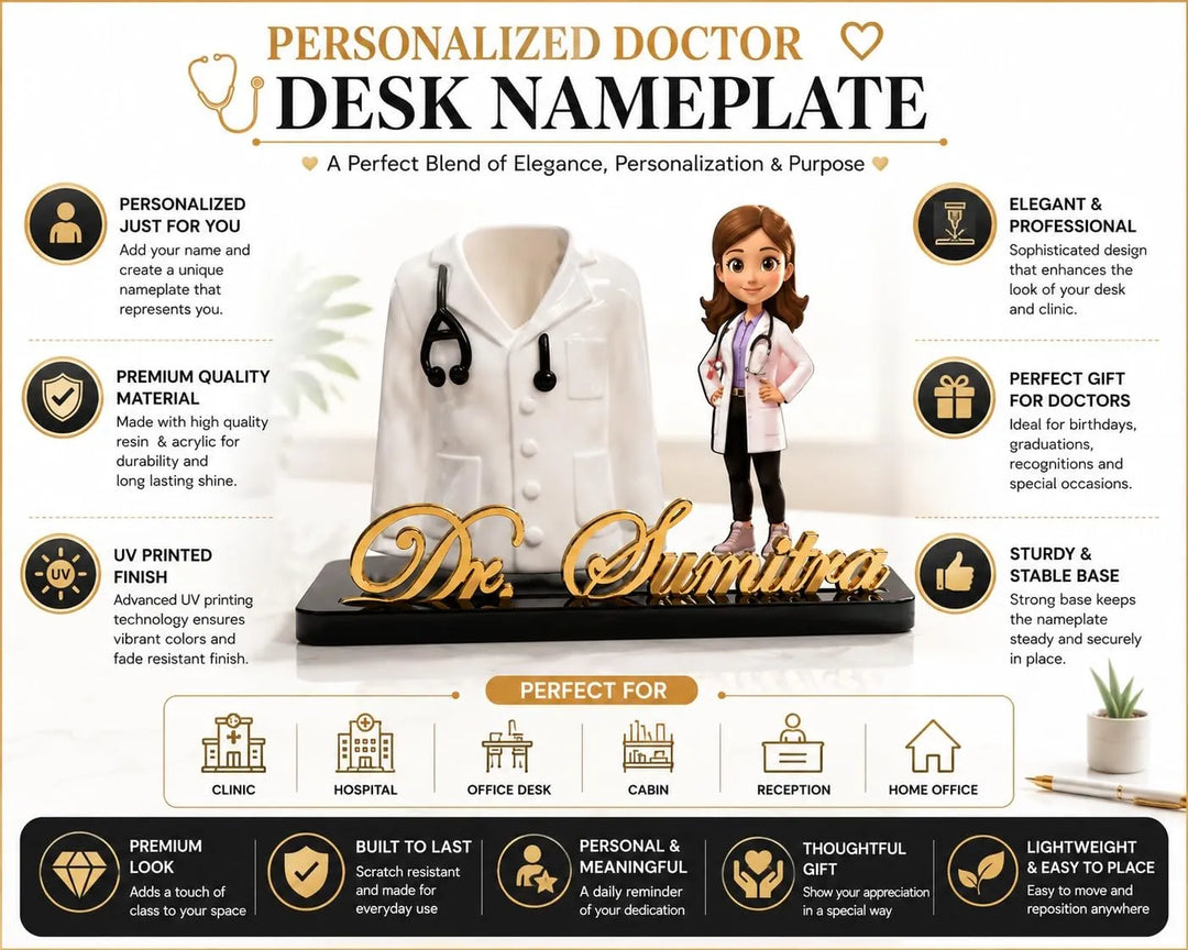 Personalized Doctor Name Plate with Caricature - Dr. Sunaina