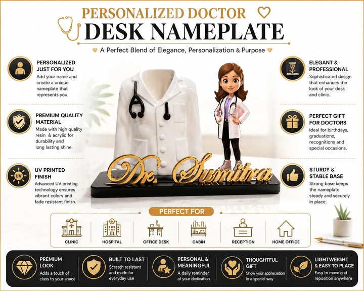 Personalized Doctor Name Plate with Caricature - Dr. Sunaina