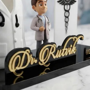 Personalized Doctor Nameplate with Caduceus Symbol - Desk Decor for Medical Professionals
