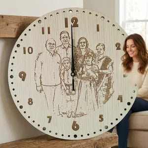 Personalized Family Photo Engraved Wooden Wall Clock - ₹999