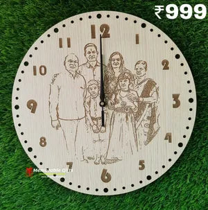 Personalized Family Photo Engraved Wooden Wall Clock - ₹999
